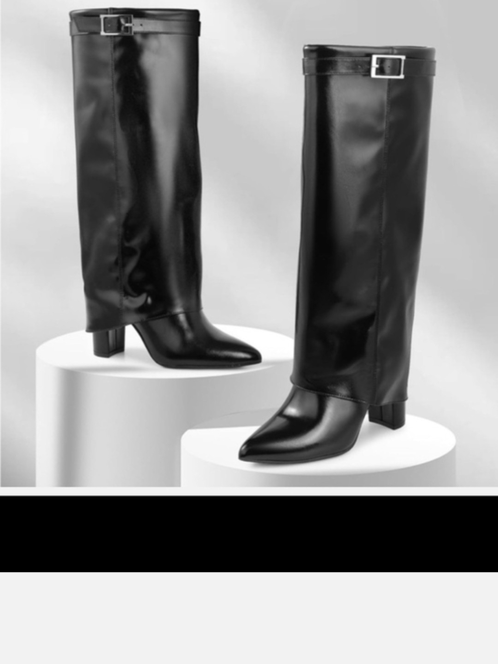 Women's Classic Black Knee-High Leather Boots with Buckle Brand New
